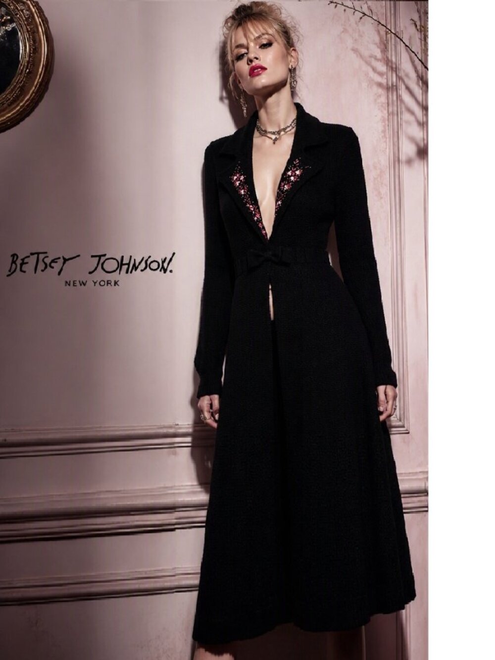 Vintage Betsey Johnson New York Duster Coat Black Sweater Dress Knit Jacket M S